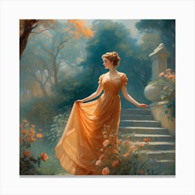 Lady In An Orange Dress 1 Canvas Print