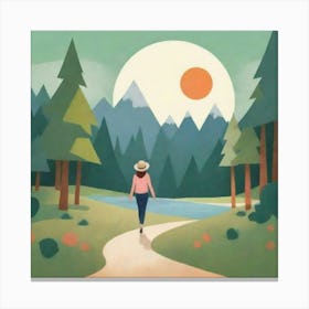 Woman Walking In The Forest Canvas Print