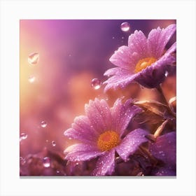 Water Drops On Purple Flowers Canvas Print