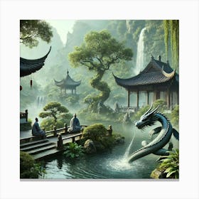 A Tranquil Scene Of A Chinese Garden Surrounded By Canvas Print