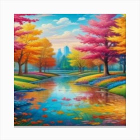 Colorful Trees In A River Canvas Print