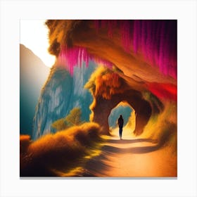 Woman Walking Through A Cave Canvas Print