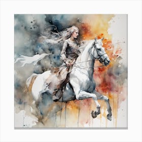 Woman Riding A Horse #1 Art Print Canvas Print
