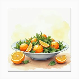 Watercolor Painting Of A Fresh And Tangy Citrus Salad On A Chic Kitchen Table Canvas Print