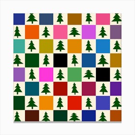 Christmas Trees Checkered Grid Canvas Print