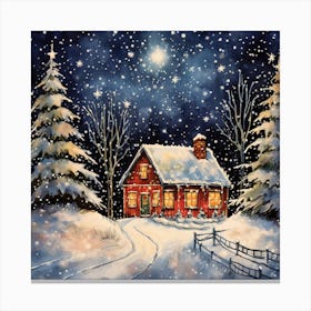 Christmas Night At The Cabin Canvas Print