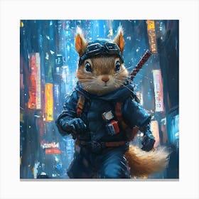 Futuristic City Ninja Squirrel Backdrop 3 Canvas Print