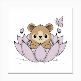 Teddy Bear In Lotus Flower Canvas Print