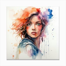 Watercolor Of A Girl 1 Canvas Print