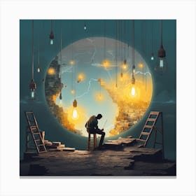 Man Sitting On A Ladder Canvas Print