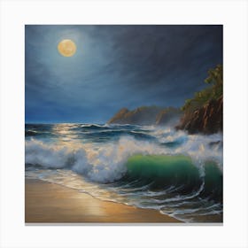 Full Moon At The Beach 1 Canvas Print