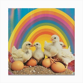 Rainbow Retro Collage Chicks & Eggs 2 Canvas Print