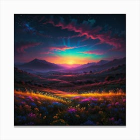 Landscape With Flowers At Night Canvas Print