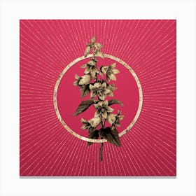 Gold Bellflowers Glitter Ring Botanical Art on Viva Magenta n.0006 Canvas Print