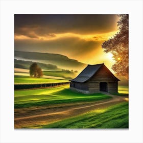 Barn At Sunset Canvas Print