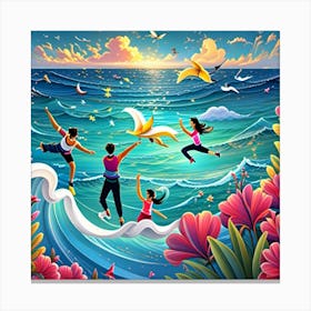 Happy Family At The Beach Canvas Print