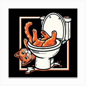 Cat In The Toilet 2 Canvas Print