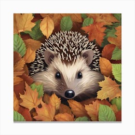 Hedgehog In Autumn Leaves Canvas Print