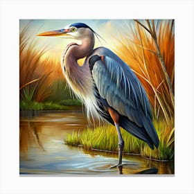 Great Blue Heron Standing In Shallow Water Canvas Print