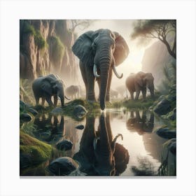Elephants In The Water 1 Canvas Print