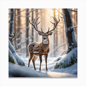 Deer In The Snow 3 Canvas Print