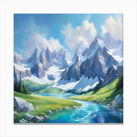 Alpine Mountain Landscape Painting Canvas Print