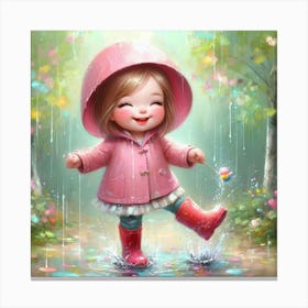 Little Girl In Raincoat 1 Canvas Print