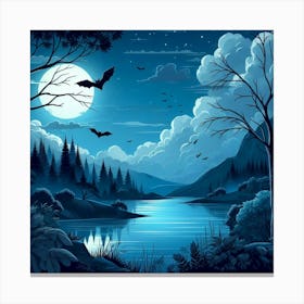 Night Landscape With Bats 1 Canvas Print