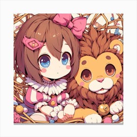Anime Girl And Lion Canvas Print