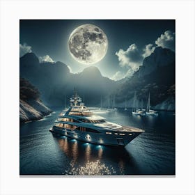 A Yacht In Moonlight Canvas Print