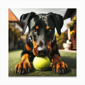 Doberman Dog With Tennis Ball Canvas Print