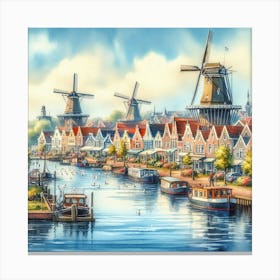 Windmills On The Canal 10 Canvas Print