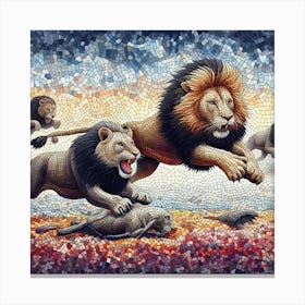 Feeding Time Lions Mosaic Canvas Print