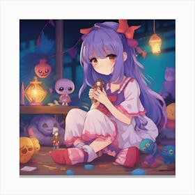 Anime Girl Sitting On The Floor 3 Canvas Print