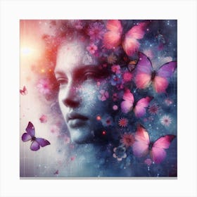 Dreaming Woman With Butterflies Canvas Print