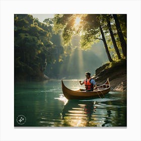 Canoeing In The River Canvas Print