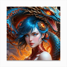 Chinese Girl With Dragon kth Canvas Print