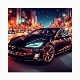 Tesla Model S At Night 1 Canvas Print