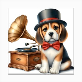 Beagle With Gramophone~Reimagined Canvas Print