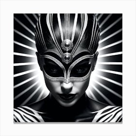 Black And White Woman With A Mask Canvas Print