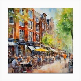 Amsterdam Cafes.Amsterdam city.summer. Cafes. Passersby, sidewalks. Oil colors. 9 Canvas Print