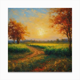 Sunset In The Field Canvas Print