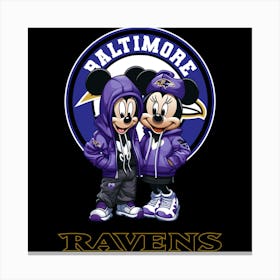 Mickey And Minnie Baltimore Ravens Canvas Print