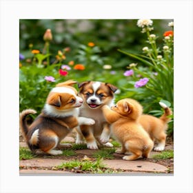 Puppies and kittens in beautiful green garden 2 Canvas Print