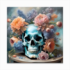 Skull With Flowers Still Life Canvas Print