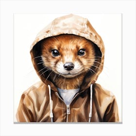 Watercolour Cartoon Mongoose In A Hoodie 1 Canvas Print