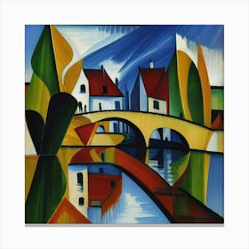 Bridge over the river surrounded by houses 7 Canvas Print