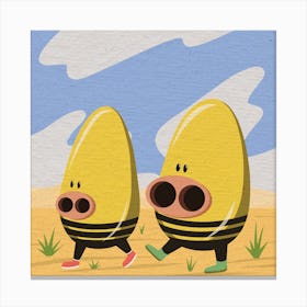 Bee pigs in the desert, creatures, cute, characters, children's illustration, wall art Canvas Print
