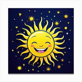 Lovely smiling sun on a blue gradient background Canvas Print