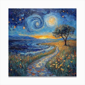 Starry Night Van Gogh Inspired Landscape Art Canvas Print